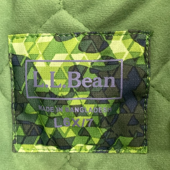 L.L. Bean Green gray printed kids zip Jacket w/ detachable hood sz large 6X/7 - Picture 5 of 12